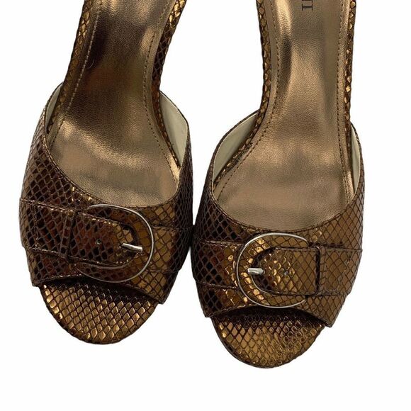 Bronze Metallic Open Toe Heeled Sandals Womens Size 8.5 Faux Snake Alfani Brand - Picture 3 of 8